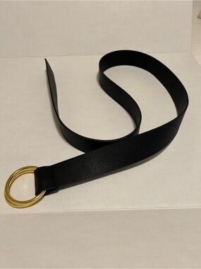 Faux Black Leather O-Ring Waist Belt with Gold Hardware